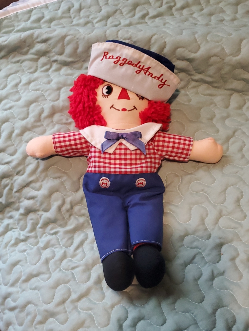 Raggedy Andy Plush Doll with Red Hair and Blue Outfit